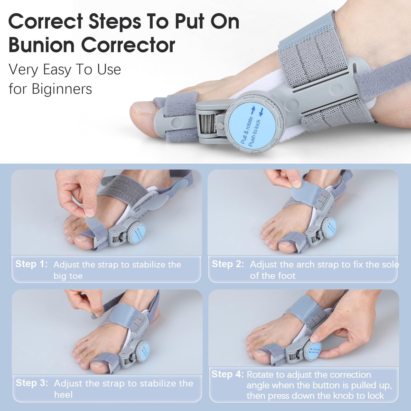 Bunion Corrector with Adjustable Knob for Toe Alignment

