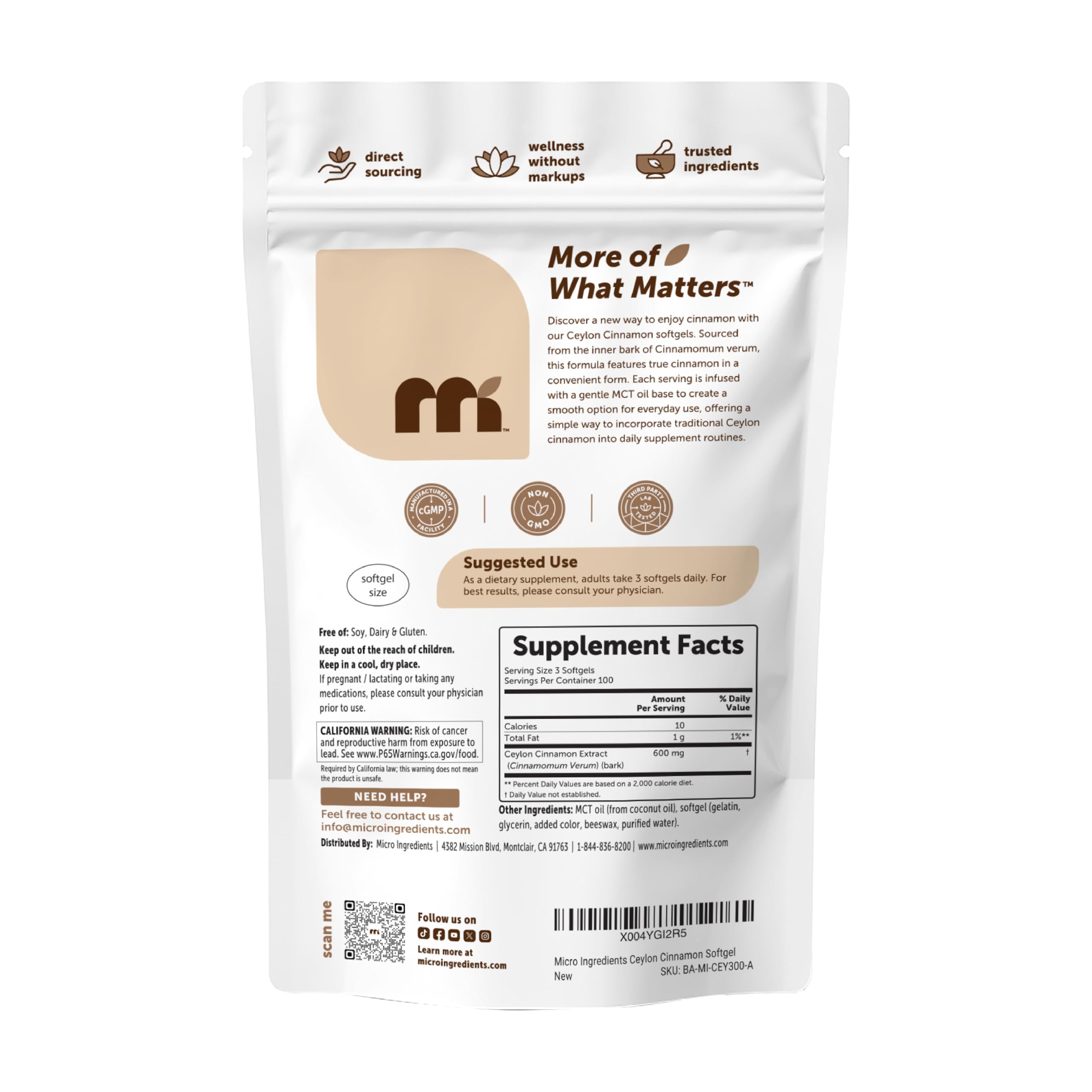 Micro Ingredients Ceylon Cinnamon Supplement with MCT Oil

