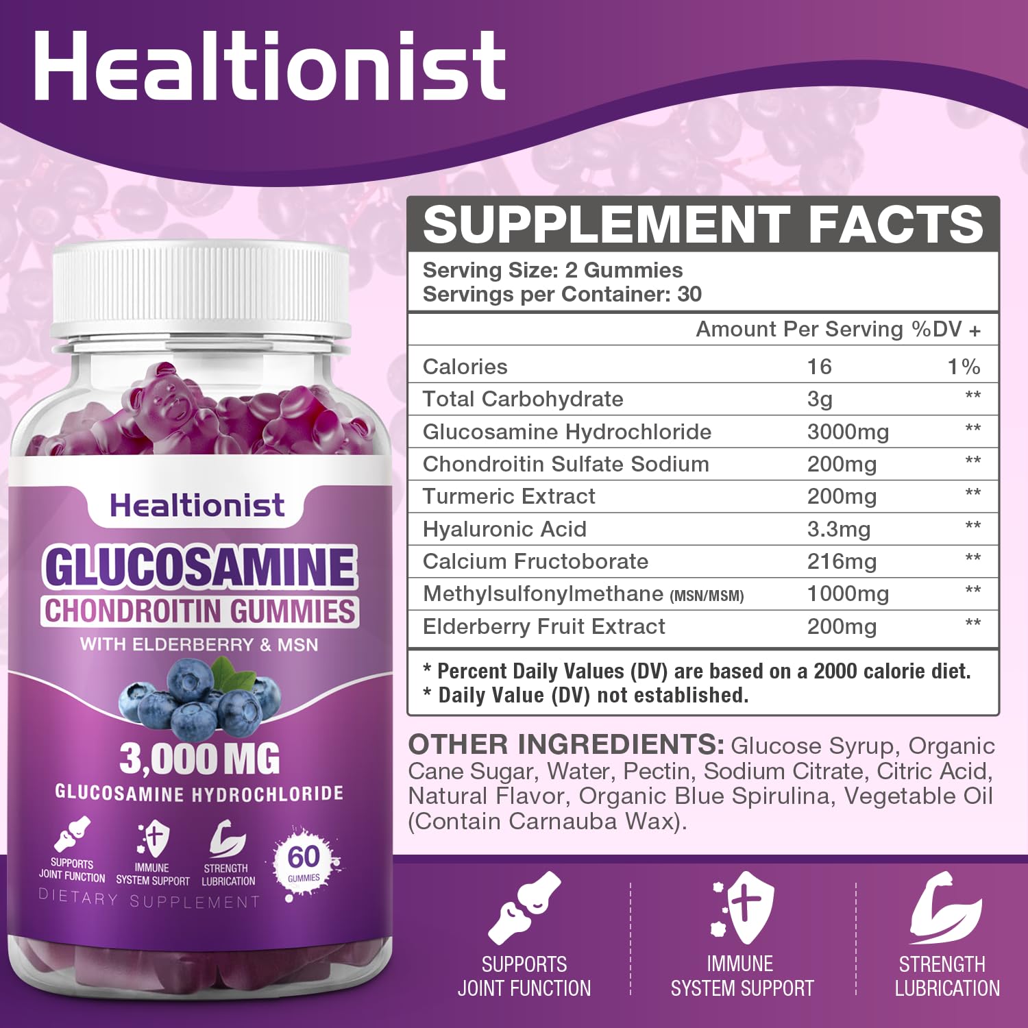 Healtionist Glucosamine Chondroitin Gummies Joint Support

