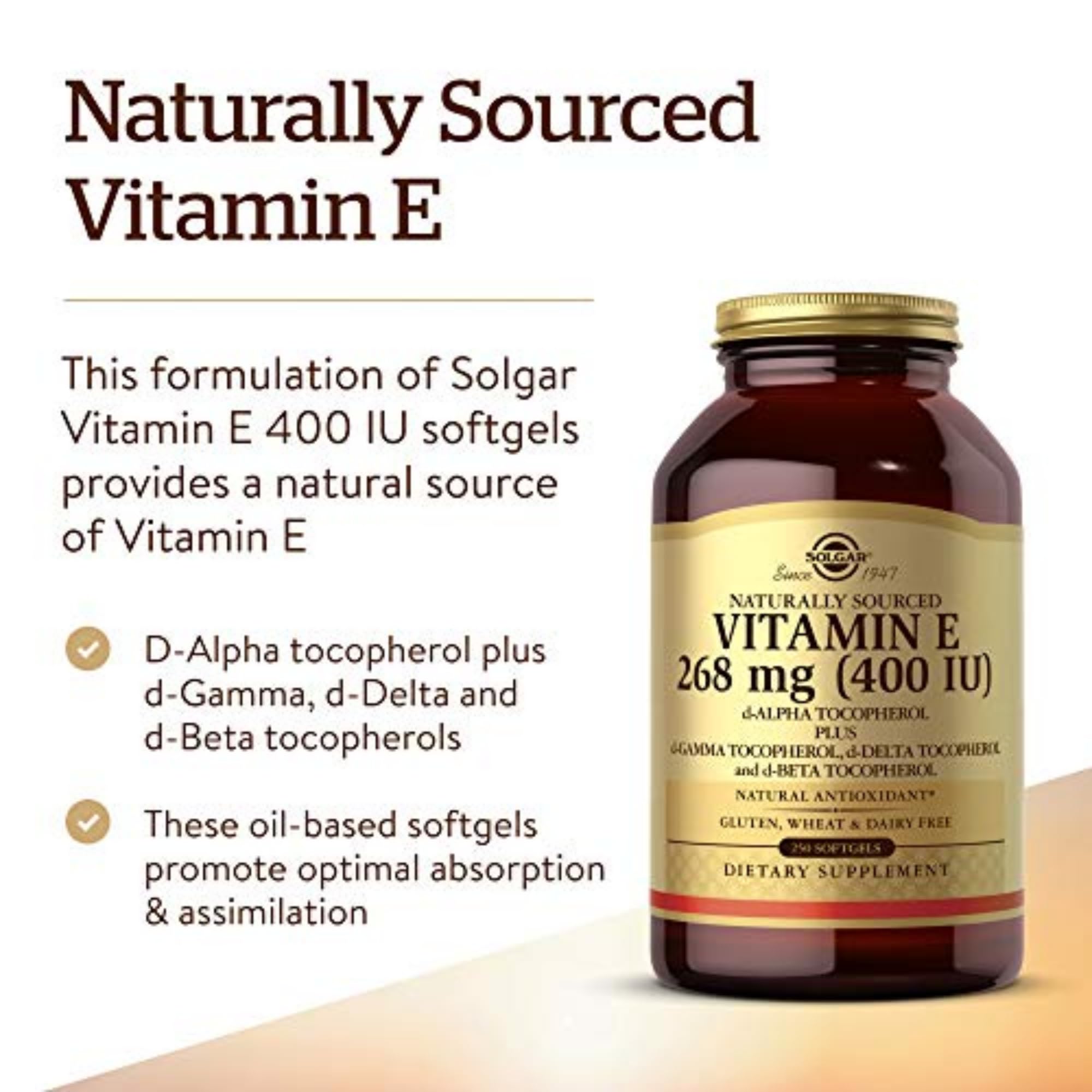 Solgar Vitamin E Softgels 400 IU Natural Antioxidant

