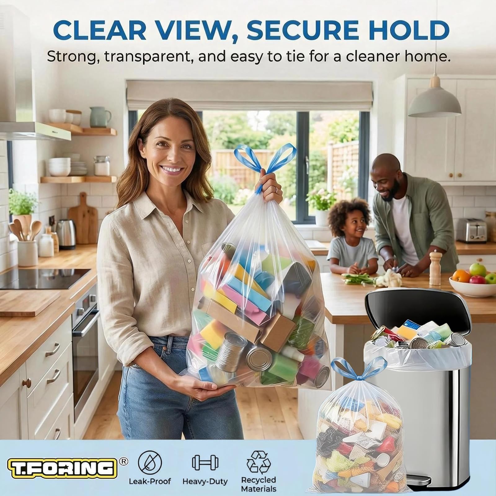 Trash Bags - Heavy-Duty Drawstring Leakproof


