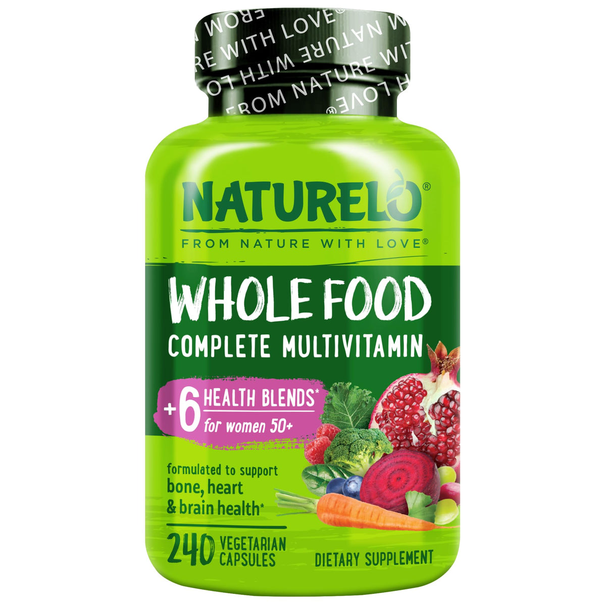 NATURELO Whole Food Multivitamin for Women 50+ Iron Free No GMO - Vegan Capsules