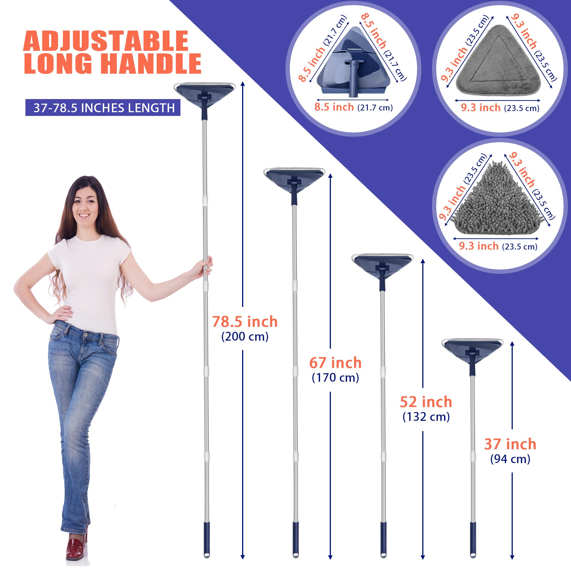 JEHONN Wall Mop 82-Inch Reach | 3-in-1 Duster with Pads

