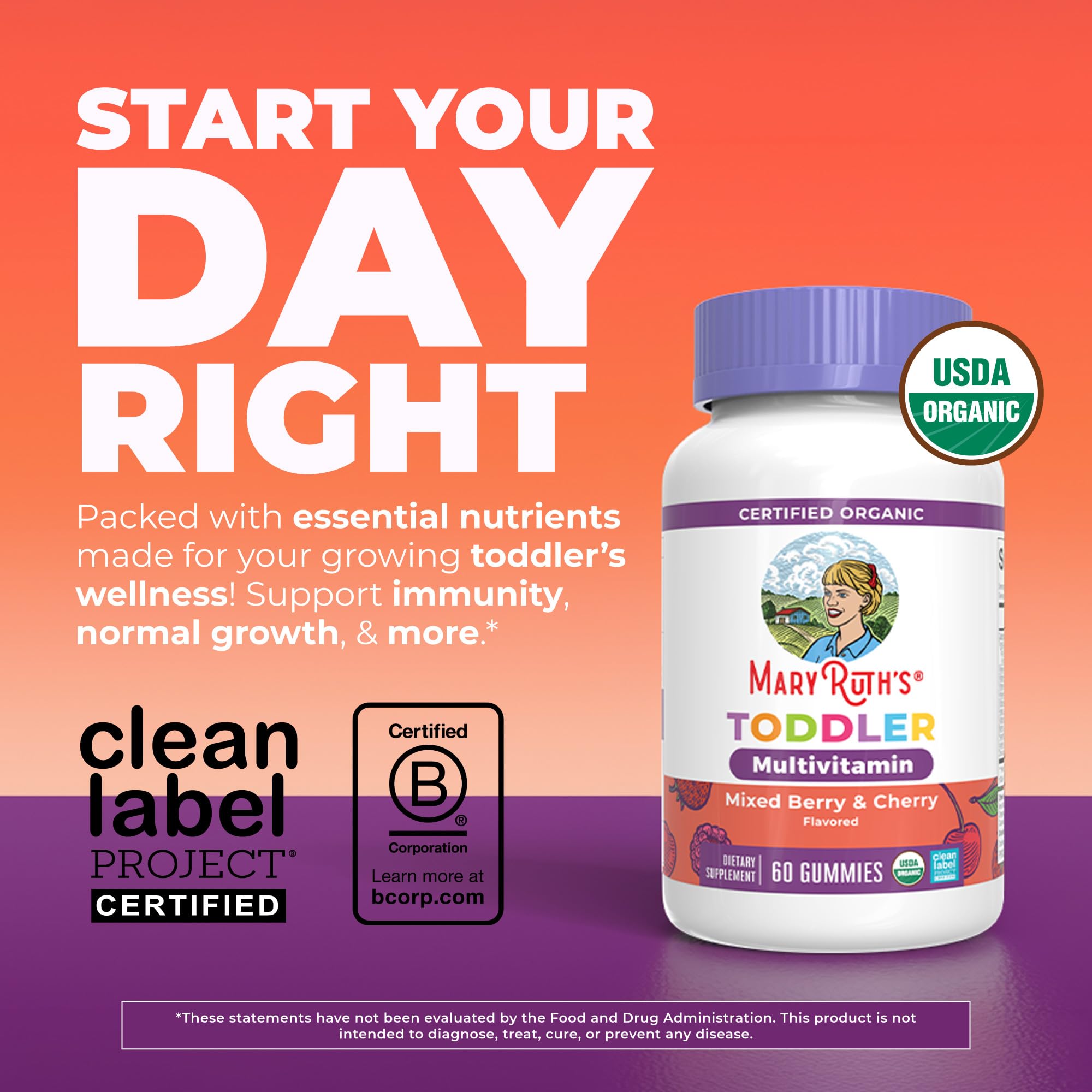 MaryRuth's Organic Toddler Multivitamin Gummies | Daily Vitamin

