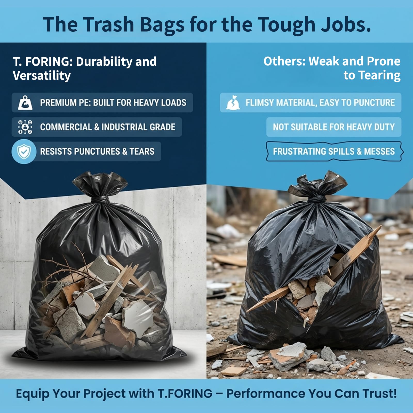 Trash Bags by TFORING - Heavy Duty for Commercial Use

