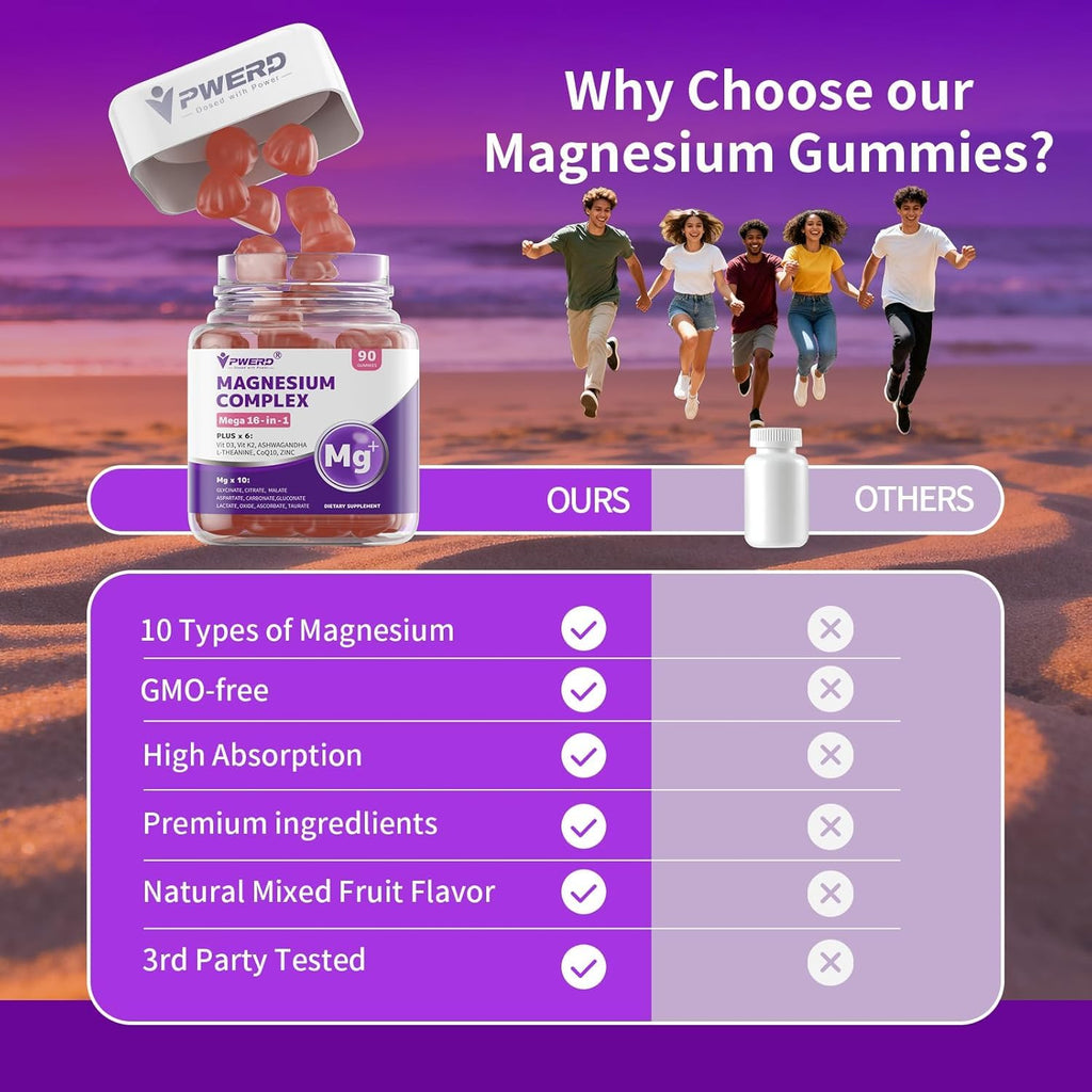 PWERD Magnesium Sleep Gummies - 16-in-1 Wellness Formula

