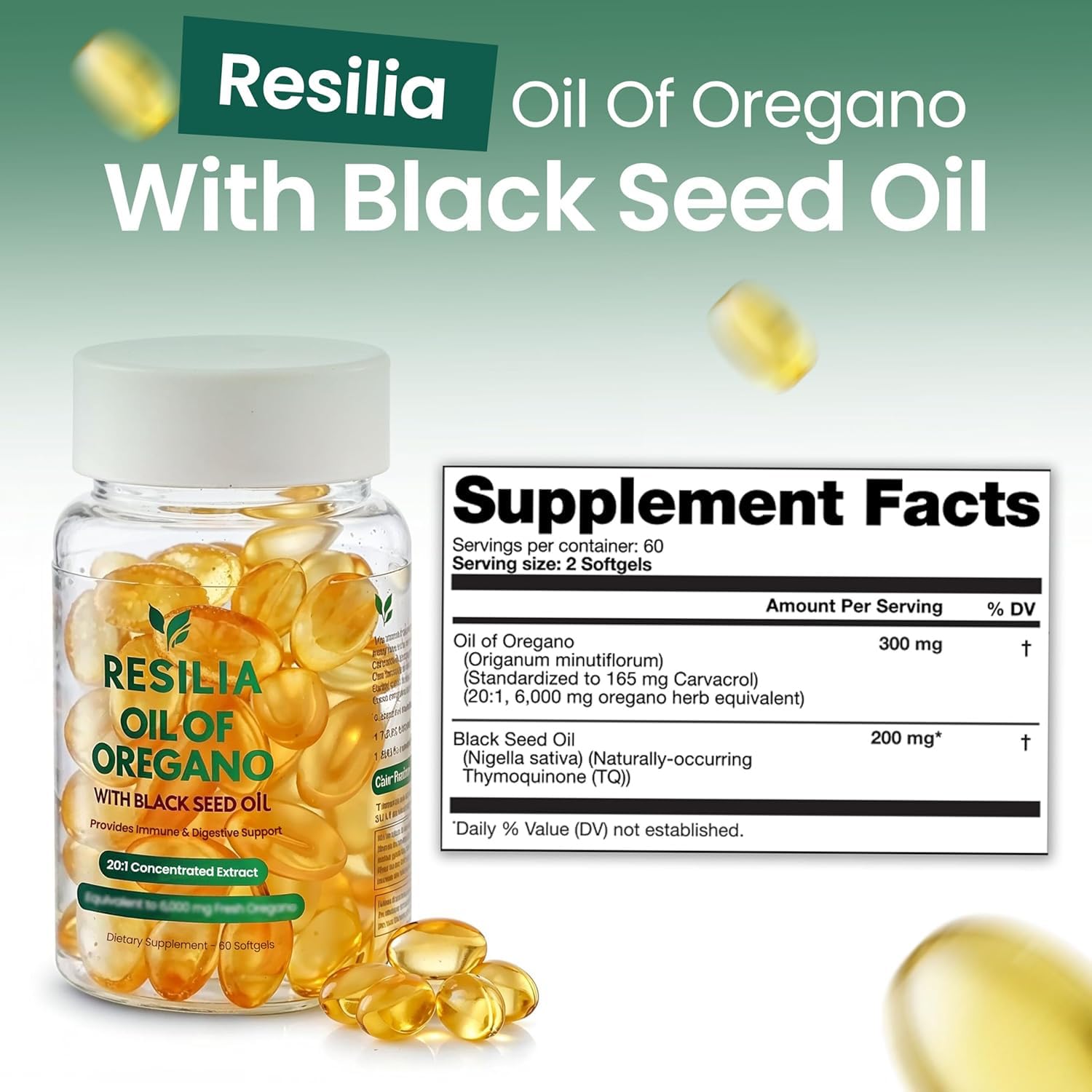 Resilia Oil of Oregano & Black Seed Softgels for Immunity

