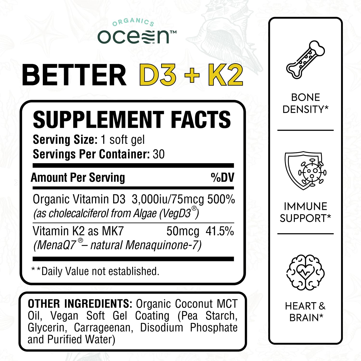 Organics Ocean D3 with K2 Vegan Vitamin D3

