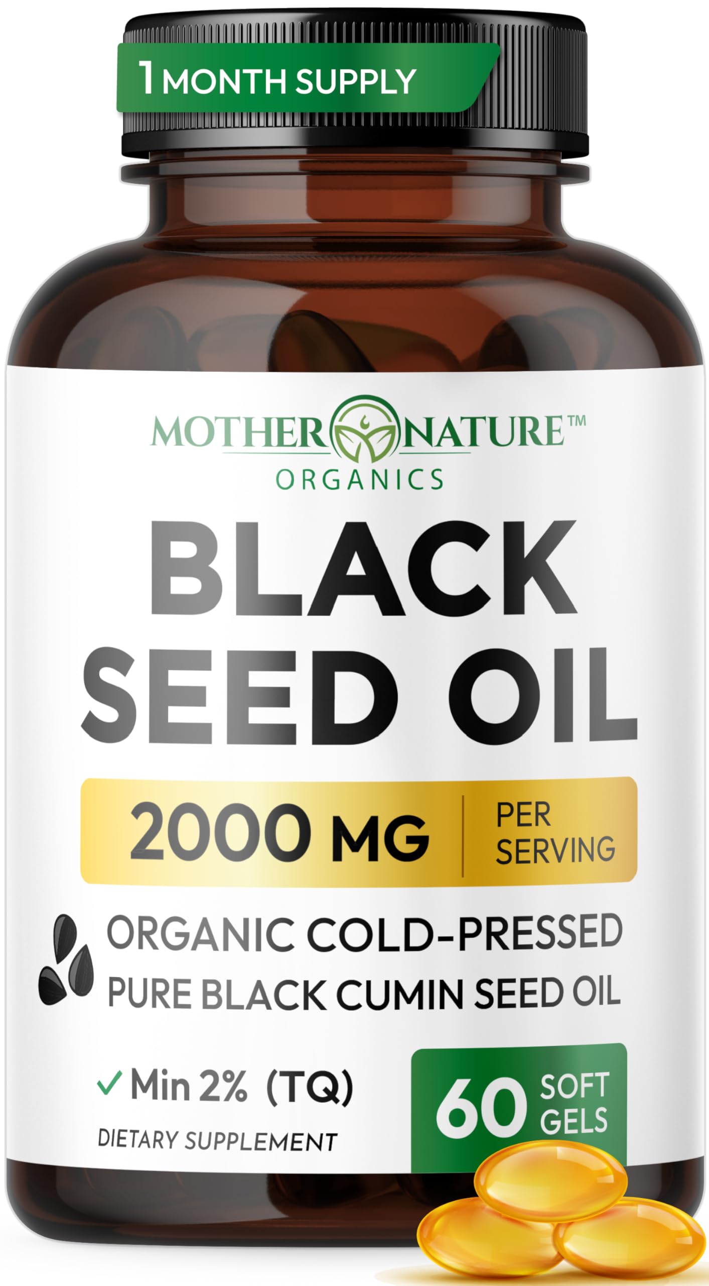 Black Seed Oil Capsules 1000mg Organic Cold Pressed Black Cumin High TQ Immune & Joint Support