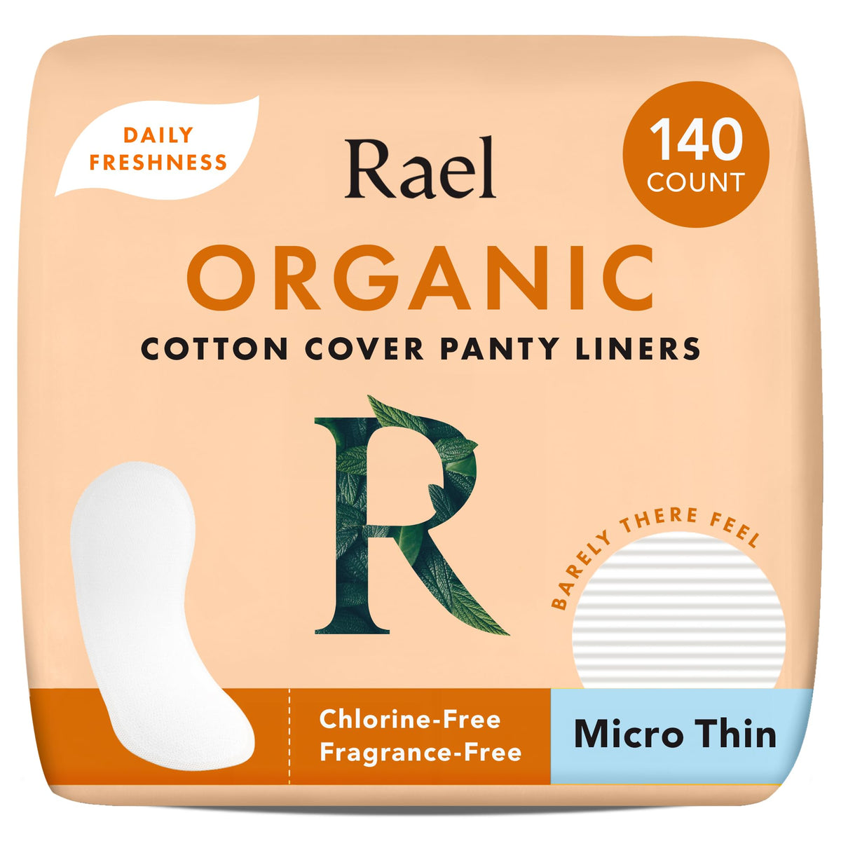 Rael Panty Liners for Women - Organic Cotton Cover, Light Absorbency