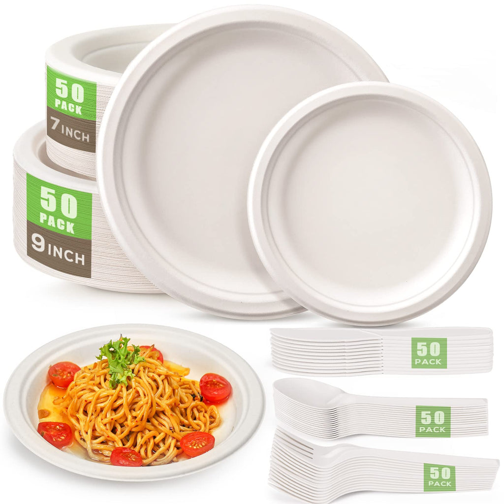 Gezond Compostable Sugarcane Dinnerware & Utensils Set