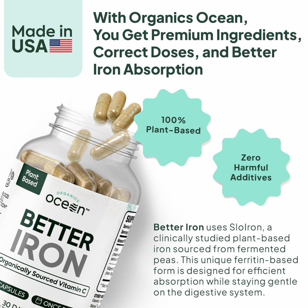 Organics Ocean Iron Supplement with Vitamin C - Plant-Based


