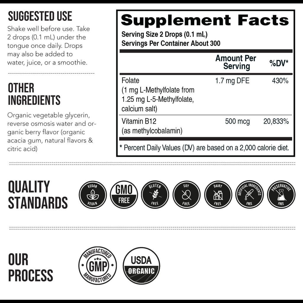 Organic Methyl Folate + Methylcobalamin Liquid Sublingual

