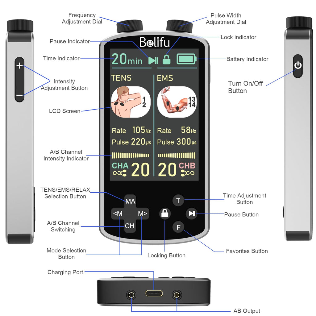 Belifu 4-in-1 TENS EMS Unit for Pain Relief

