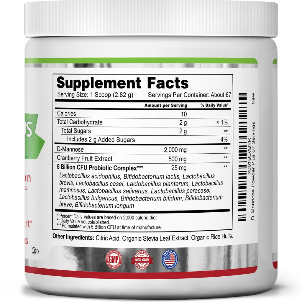 Zazzee D-Mannose Powder Plus with Probiotics & Cranberry

