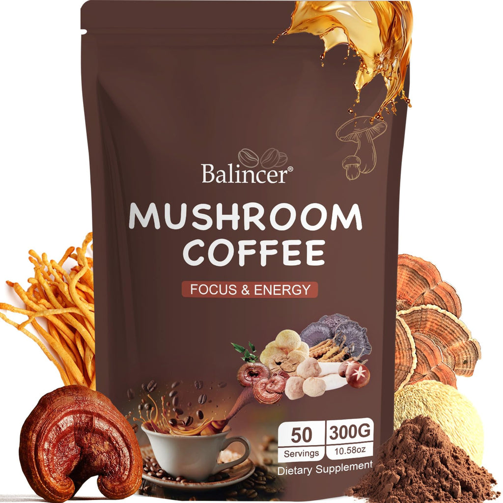 Balincer Mushroom Coffee with 6 Adaptogenic Mushrooms for Focus