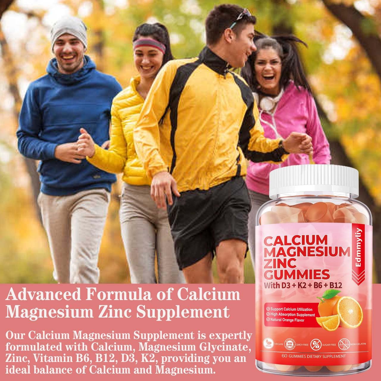Calcium Magnesium Zinc Gummies with D3 B12 for Immune Support

