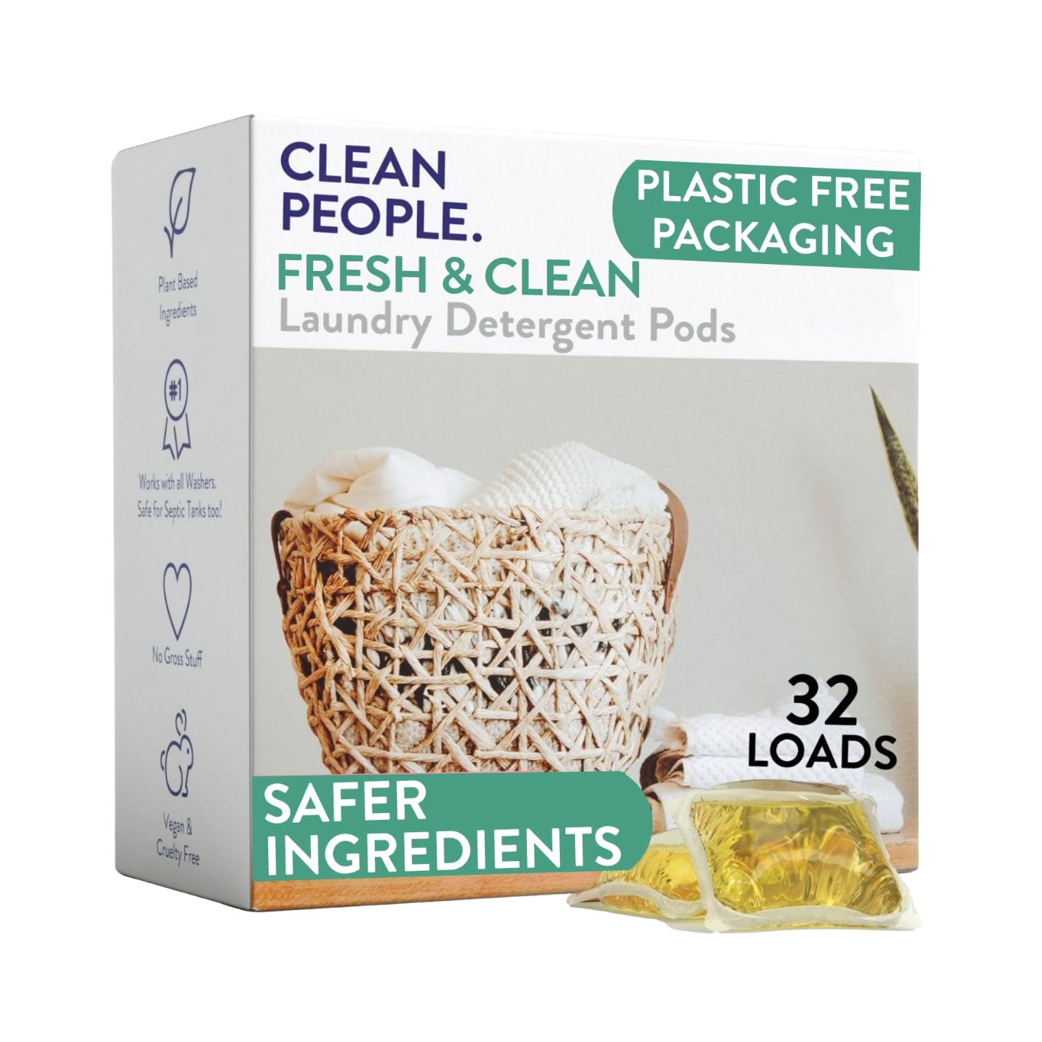 The Clean People Laundry Detergent Pods - Hypoallergenic Plant-Based Formula
