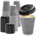 Clawsoff Disposable Coffee Cups with Lids – Insulated Ripple Wall

