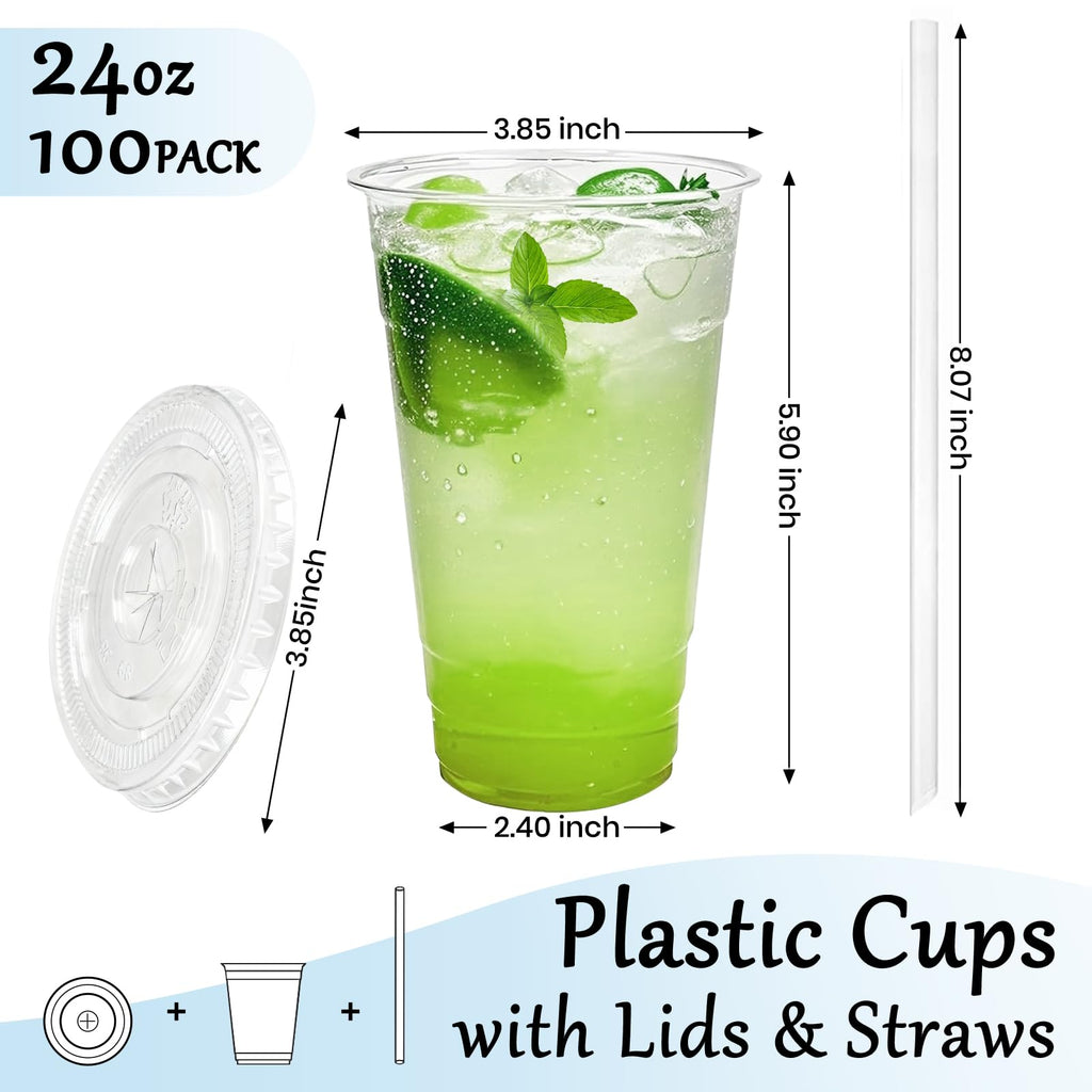 Clear Plastic Cups with Lids and Straws | Leak-Proof PET

