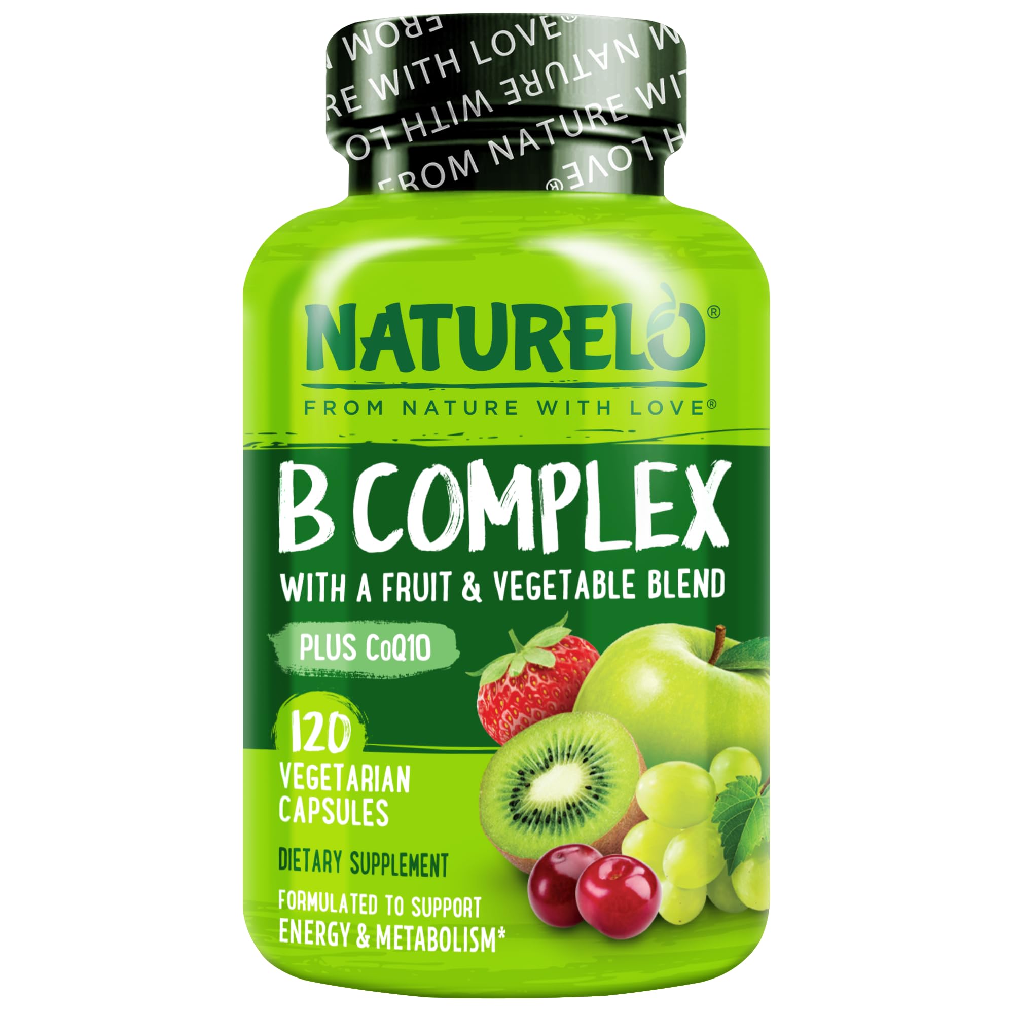 NATURELO Vitamin B Complex - Vegan CoQ10 & Methyl Folate

