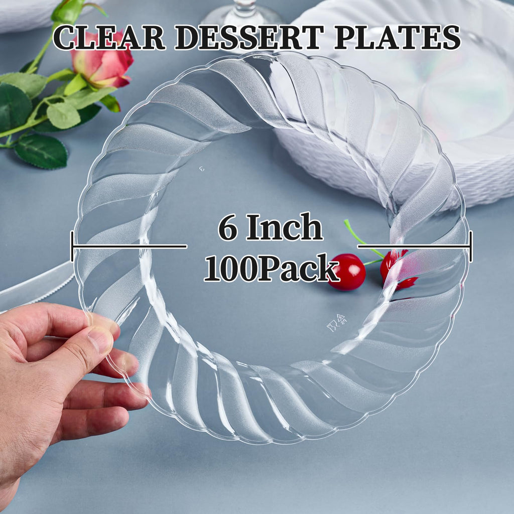 FOCUSLINE Clear Plastic Plates - Disposable Heavy-Duty

