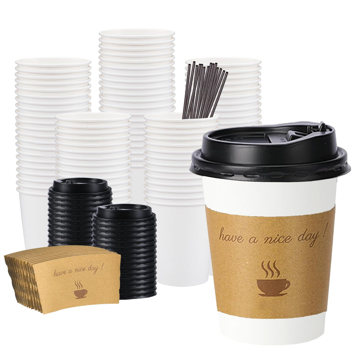 BYSNOW Disposable Coffee Cups with Lids and Sleeves

