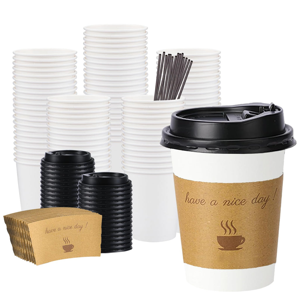 BYSNOW Disposable Coffee Cups with Lids and Sleeves

