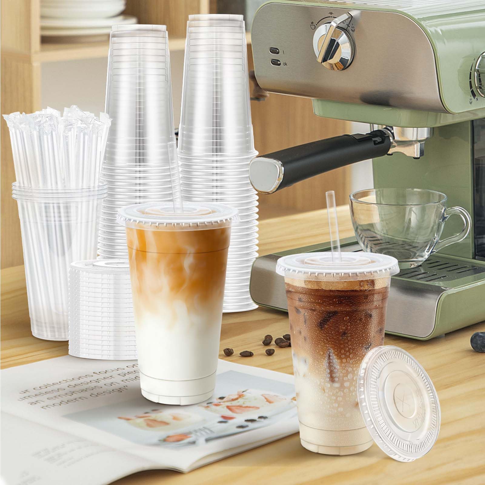 Clawsoff Disposable Clear Cups with Lids and Straws


