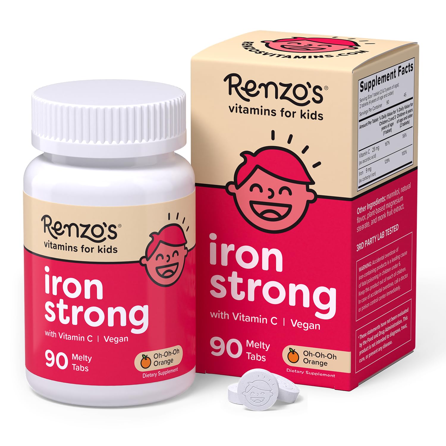 Renzo's Kids Dissolvable Iron Supplement | Sugar-Free Tabs


