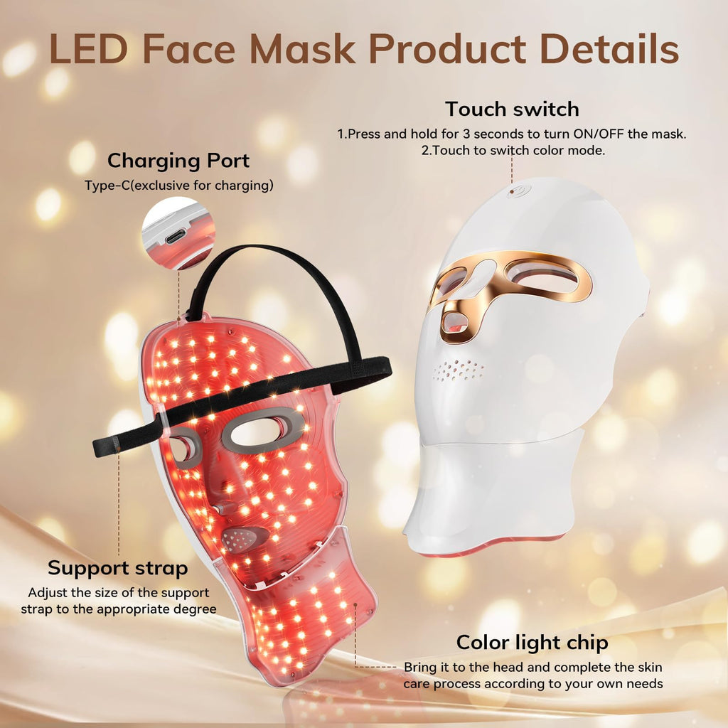 Red Light Therapy Face Mask - Cordless LED USB-C Rechargeable


