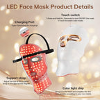 Red Light Therapy Face Mask - Cordless LED USB-C Rechargeable

