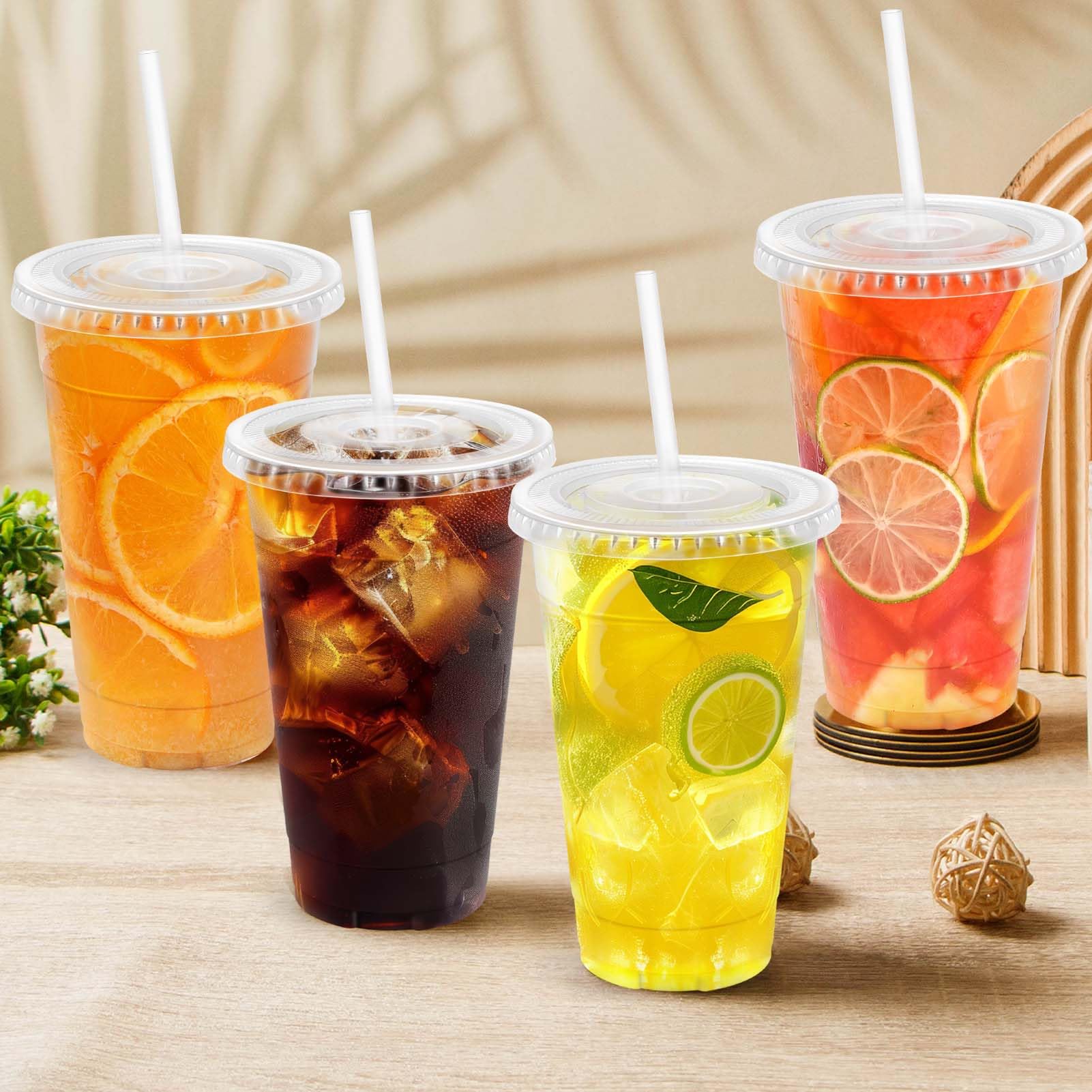 Clawsoff Disposable Clear Cups with Lids and Straws

