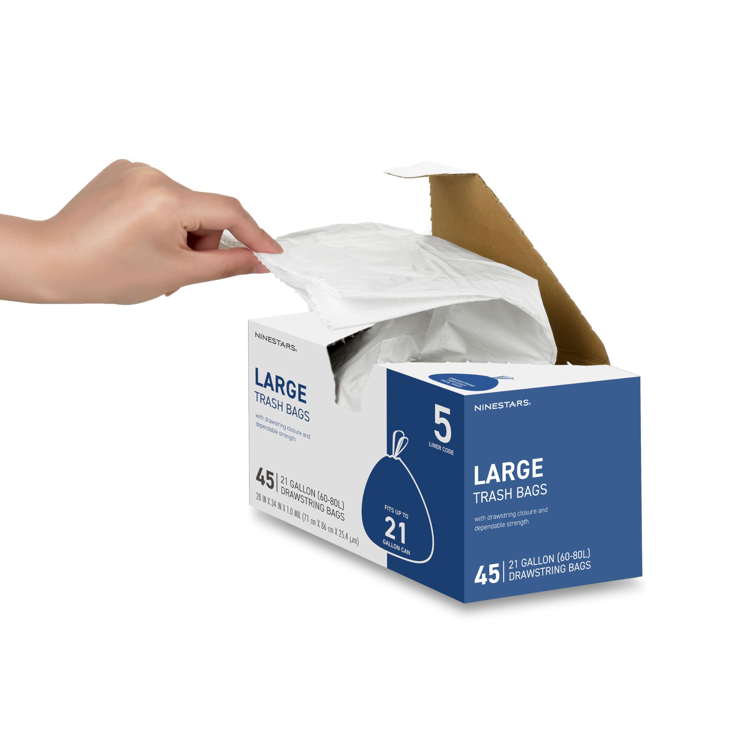 Ninestars Extra Strong White Trash Bags with Drawstring


