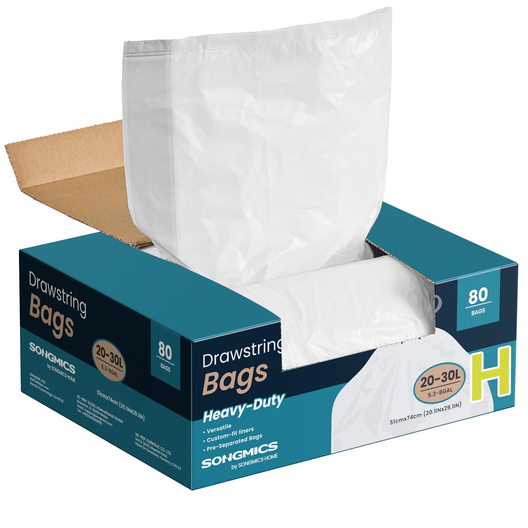 SONGMICS Drawstring Trash Bags Pre-Separated for Kitchen Cans