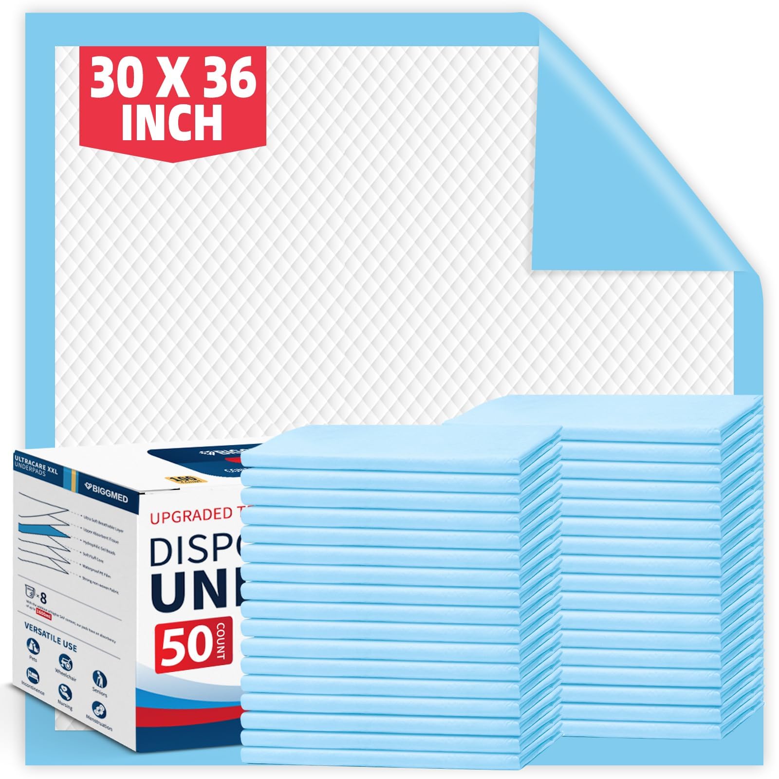 BIGGMED Disposable Bed Pads for Incontinence, Underpads