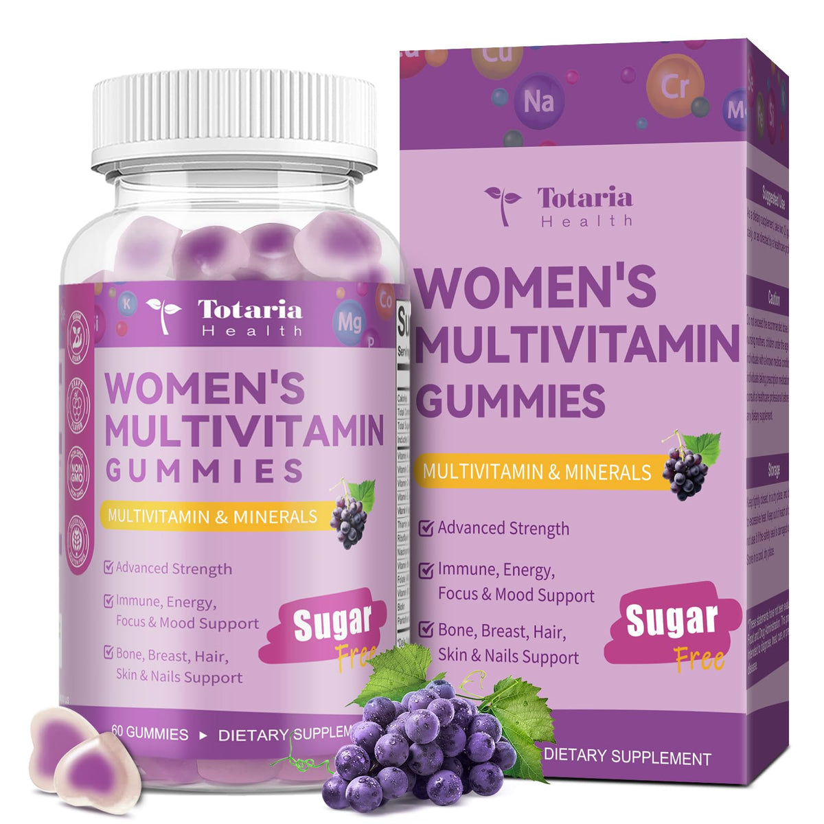 Totaria Sugar Free Multivitamin Gummies for Women 14+ with Iron, Biotin & Vitamins A, C, D3, K2