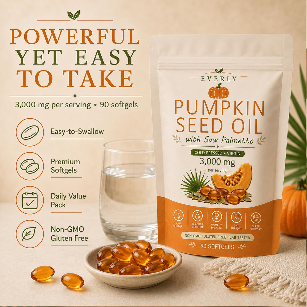 Everly Pumpkin Seed Oil with Saw Palmetto Softgels - Cold Pressed

