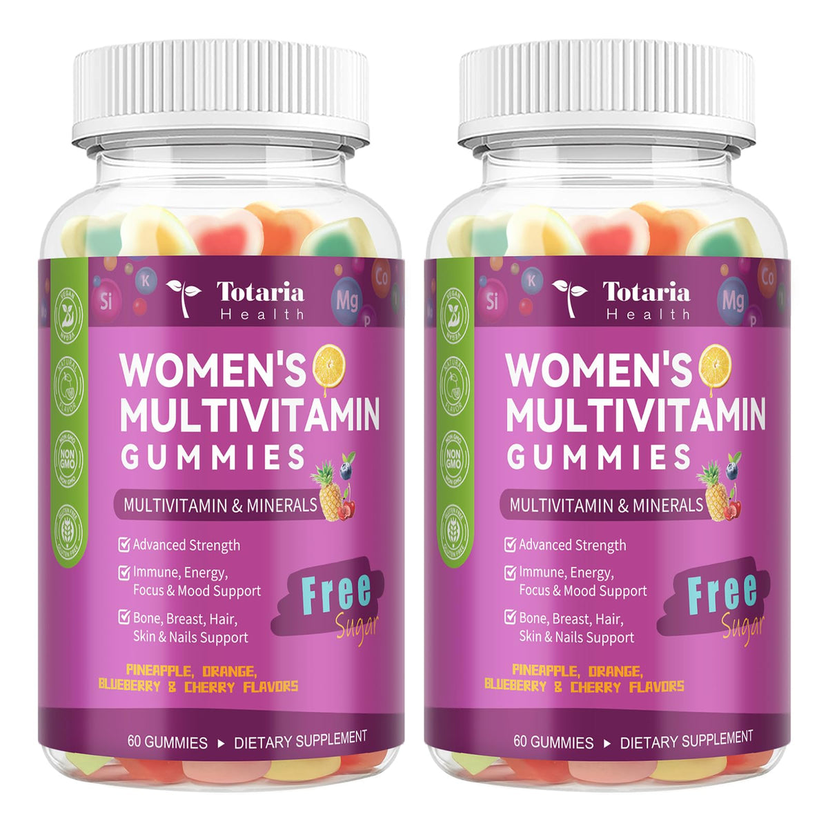 Totaria Sugar Free Multivitamin Gummies for Women 14+ with Iron, Biotin & Vitamins A, C, D3, K2