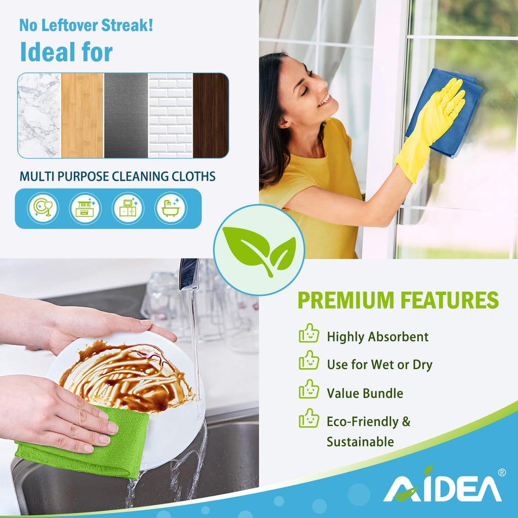AIDEA Microfiber Cleaning Cloths – Soft, Reusable Towels

