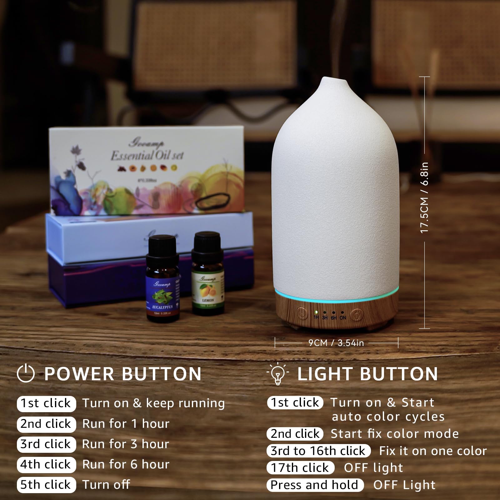 Gooamp Ceramic Essential Oil Diffuser Ultrasonic Humidifier

