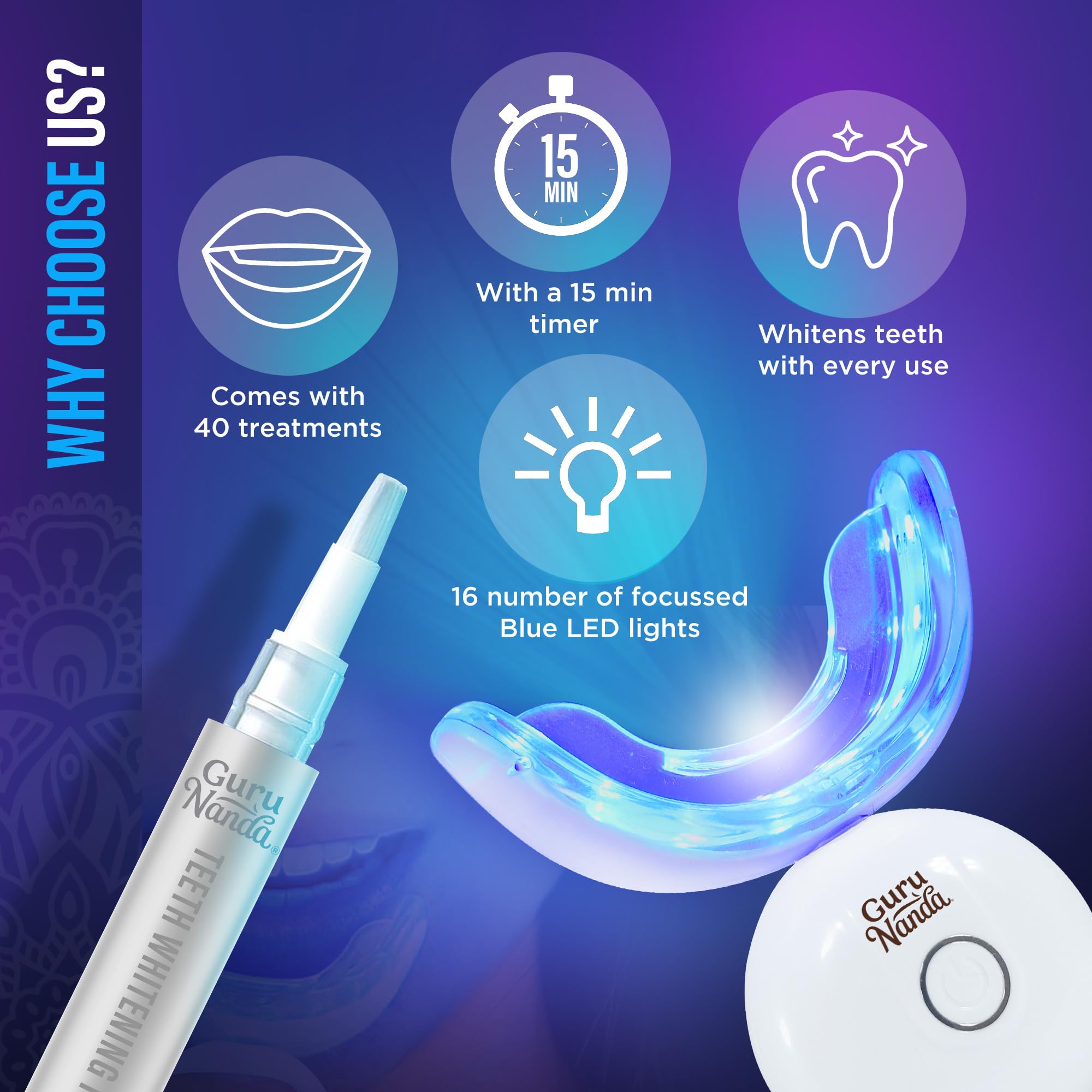GuruNanda Teeth Whitening Kit with LED Light

