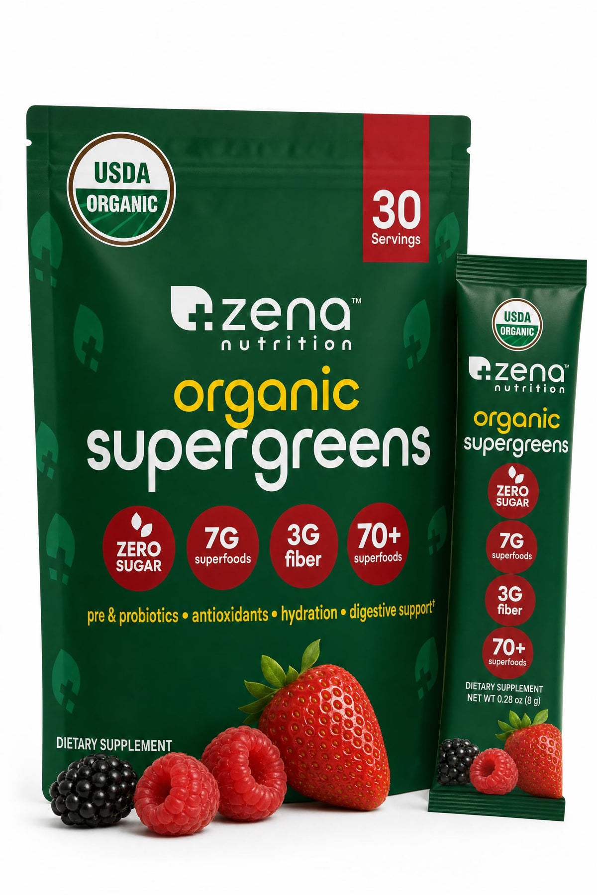 Zena Nutrition Organic Super Greens Powder, 70+ Superfoods