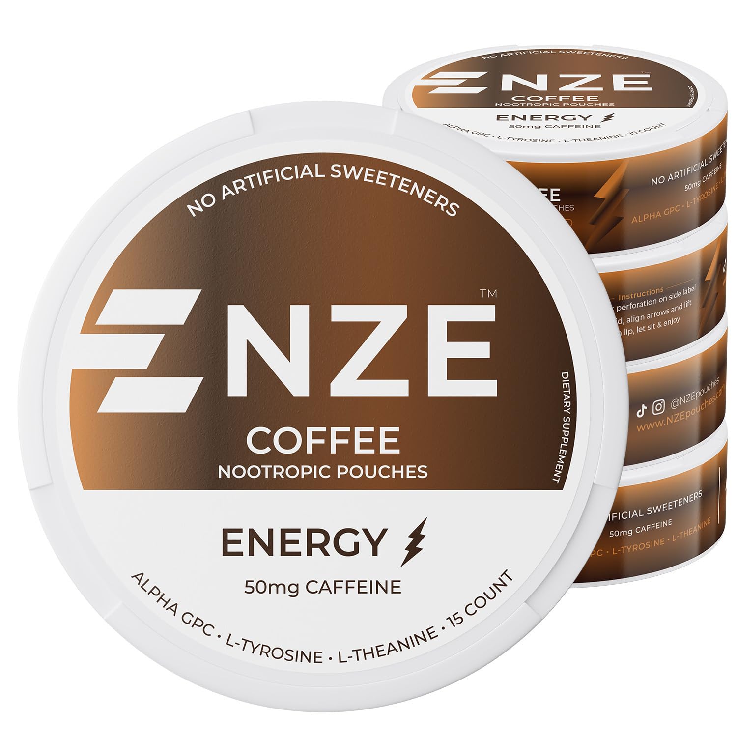 NZE Caffeine Nootropic Pouches - Sugar-Free Energy & Focus