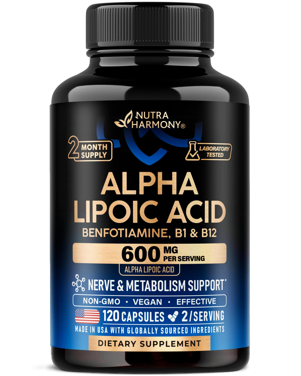 Alpha Lipoic Acid 600 mg Supplement for Nerve Energy - Vegan

