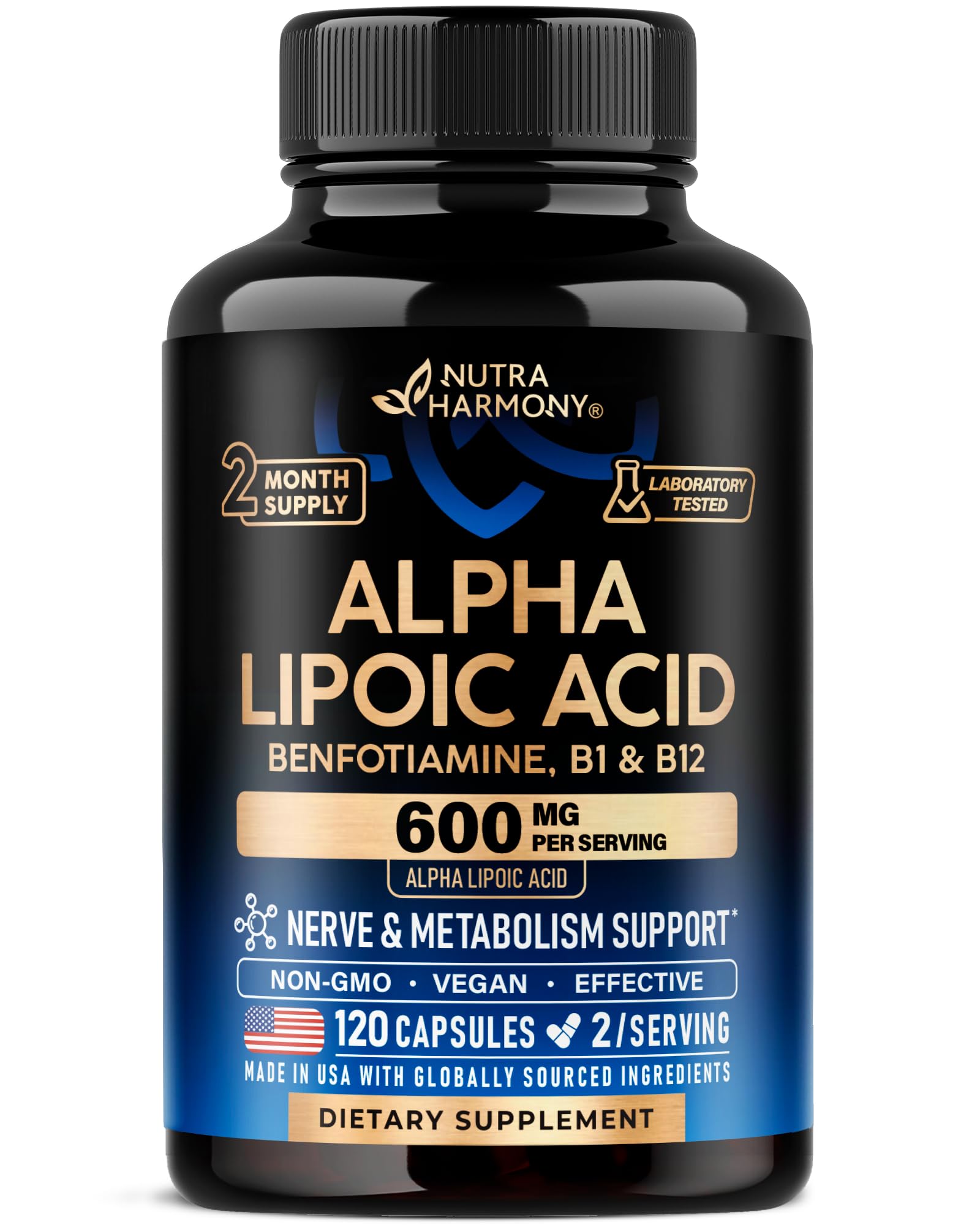 Alpha Lipoic Acid 600 mg Supplement for Nerve Energy - Vegan

