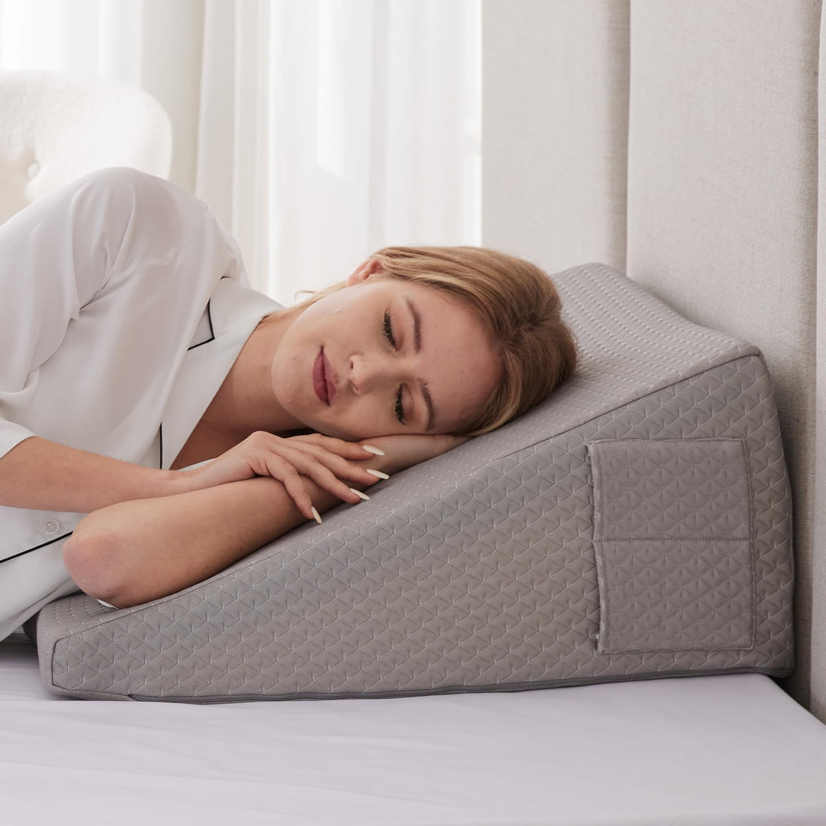 Ruqmuis Wedge Pillow for Acid Reflux and Sleep Support with Cover