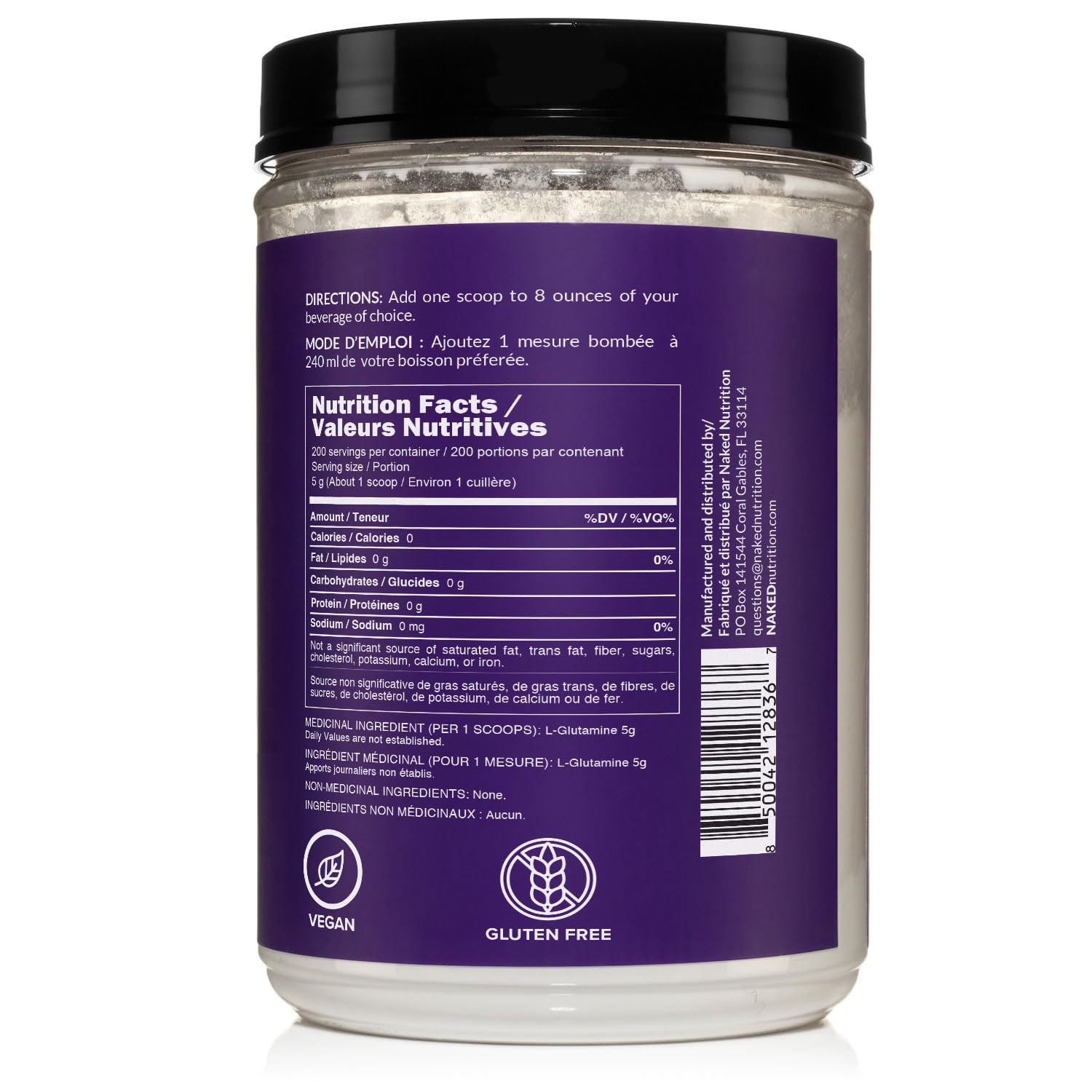 Naked Nutrition L-Glutamine Powder Pure Vegan Amino Acid

