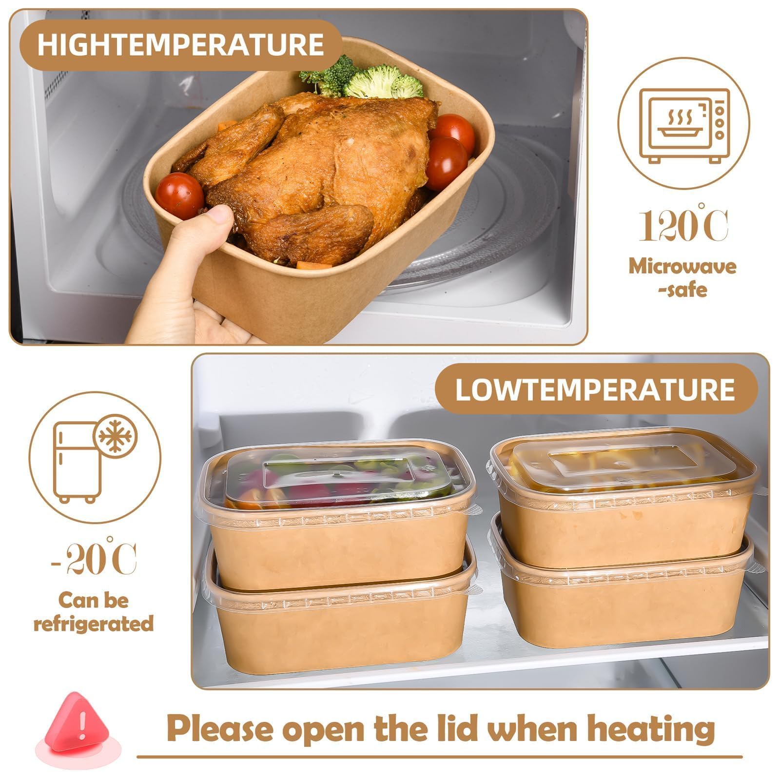 Disposable Meal Prep Bowls with Lids and Forks | Kraft Paper


