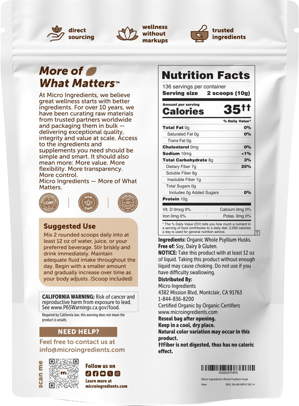 Micro Ingredients Psyllium Husk Fiber Supplement

